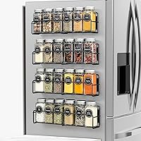 VITEVER Magnetic Spice Rack, 4 Pack, 24 Square Glass Jars with Lids, Quick-Find Pre-Printed Labels, Funnel, Space Saver, Refrigerator and Microwave Oven Organizer