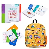 Wildkin 12-Inch Backpack and Learning Flash Cards Bundle: Fun Educational Card, and Comfortable Kids Adventures (Under Construction)