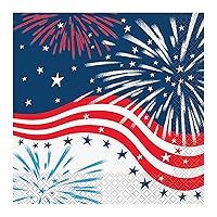 Fireworks 4th of July Luncheon Napkins (Pack of 16) - Vibrant & Premium Quality Napkins, Perfect for Patriotic Celebrations, American Pride & BBQs