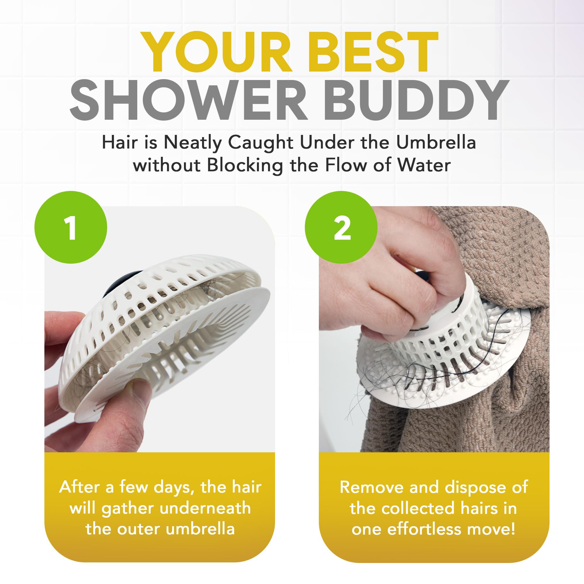 ShowerShroom Stealth Shower Hair Drain Catcher - Hair Stopper for Shower Drain, Bathtub, and Bathroom Sink, Will Not Impede Water Flow, Bathtub Hair Catcher for Drain with No Installation Required