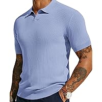 PJ PAUL JONES Mens Polo Shirts Short Sleeve Casual V Neck Ribbed Textured Knit Polo Shirt