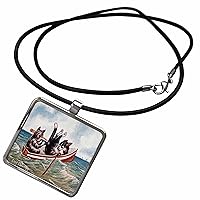 3dRose Image of Funny Painting Of Two Cats In A Row Boat In... - Necklace With Pendant (ncl-372032)