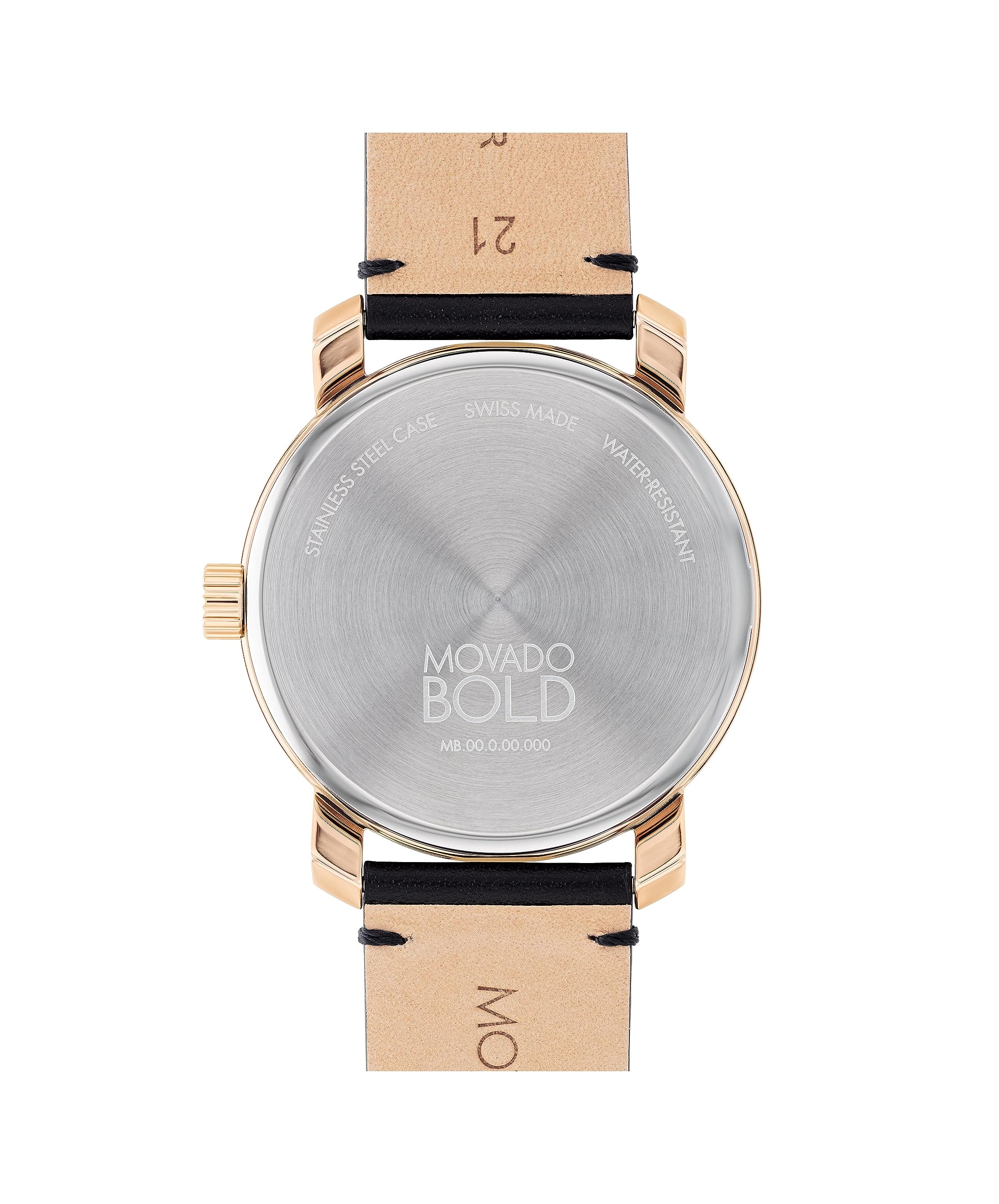 Movado Bold Access Men's Swiss Quartz 3600945 Watch with Ionic Plated Rose Gold Tone Steel Case and Black Leather Strap, in Sleek, Sporty Elegance