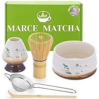 Marce Matcha Whisk Set- Matcha Whisk and Bowl, Matcha Sifter, Matcha Whisk Holder and Matcha Spoon- The Perfect Matcha Kit for Matcha Tea (Cream)