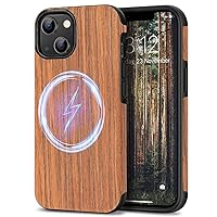 TENDLIN Magnetic Case Compatible with iPhone 14 Case Wood Grain Outside Design TPU Hybrid Case (Compatible with MagSafe) Red Sandalwood