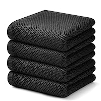 Kitinjoy 100% Cotton Waffle Weave Kitchen Towels, 4-Pack Super Soft and Absorbent Kitchen Dish Towels for Drying Dishes, Kitchen Hand Towels, 13 in x 28 in, Black