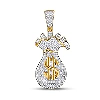 The Diamond Deal 10kt Yellow Gold Mens Round Diamond Money Bag Charm Pendant 1-1/4 Cttw