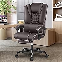 Office Chair, Big and Tall Office Chair Desk Chair Comfy Heavy Duty Home Office Desk Chairs Computer Chair with Footrest Executive Leather Office Chair High Back Reclining Office Chair(Coffee)
