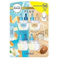 Febreze Odor-Fighting Fade Defy PLUG Air Freshener, Refresh and Energize, Soothe and Restore, Pack of 4 (2 of Each), 79 fl. oz. Oil Refill