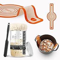 Sourdough Starter Kit, Silicone Bread Sling, 1000 ML/35 Oz Sourdough Starter Jar with Date Marked Feeding Band, Thermometer, Stainless Steel Lid, Mixing Spatula, Sourdough Bread Baking Supplies