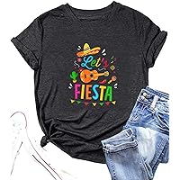 Cinco De Mayo Shirt Women Let's Fiesta Mexican Shirt Funny Guitar Graphic 5th May Tee Casual Short Sleeve Tops