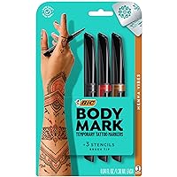 BodyMark Temporary Tattoo Markers for Skin, Henna Vibes, Flexible Brush Tip, 3-Count Pack of Assorted Colors, Skin-Safe, Cosmetic Quality