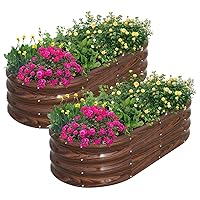 SnugNiture Galvanized Raised Garden Bed Outdoor, 2 Pcs 4x2x1ft Oval Metal Planter Box for Planting Plants Vegetables, Brown