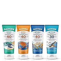 Badger Baby and Kids Sunscreen Bundle - SPF 40 Baby Mineral Sunscreen, SPF 40 Kids Sunscreen, SPF 40 Sport Mineral Sunscreen, SPF 30 Mineral Sunscreen - Reef-Friendly Sunscreen with Zinc Oxide