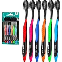 Dental Check 6 Pack Toothbrush, Natural Teeth Whitening Solution, Ultra-Soft Bristles for Dental Care, Angled Bristles for Hard-to-Reach Areas, Clean Away 99% of Plaque & Brighten a Smile (Charcoal)