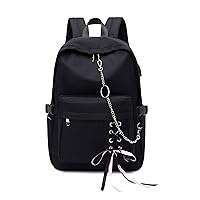 Classic Backpack for Women Stylish School Backpack for Teen Girl Black with Chain