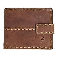Men's RFID Blocking Distressed Hunter Genuien Leather Wallet With Large Secure Zip Coin Pocket & Id Window 1044 (Brown)