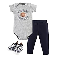 Hudson Baby Unisex Baby Unisex Baby Cotton Bodysuit, Pant and Shoe Set, Football Huddles, 9-12 Months