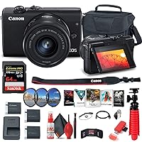 Canon EOS M200 Mirrorless Digital Camera with 15-45mm Lens (Black) (3699C009) + 64GB Memory Card + Case + Filter Kit + Corel Photo Software + LPE12 Battery + Charger + Card Reader + More (Renewed)