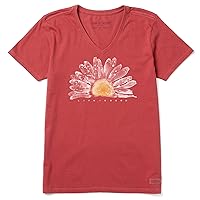 Women's Crusher T, Short Sleeve Cotton Graphic Tee Shirt, Watercolor Daisy Birds
