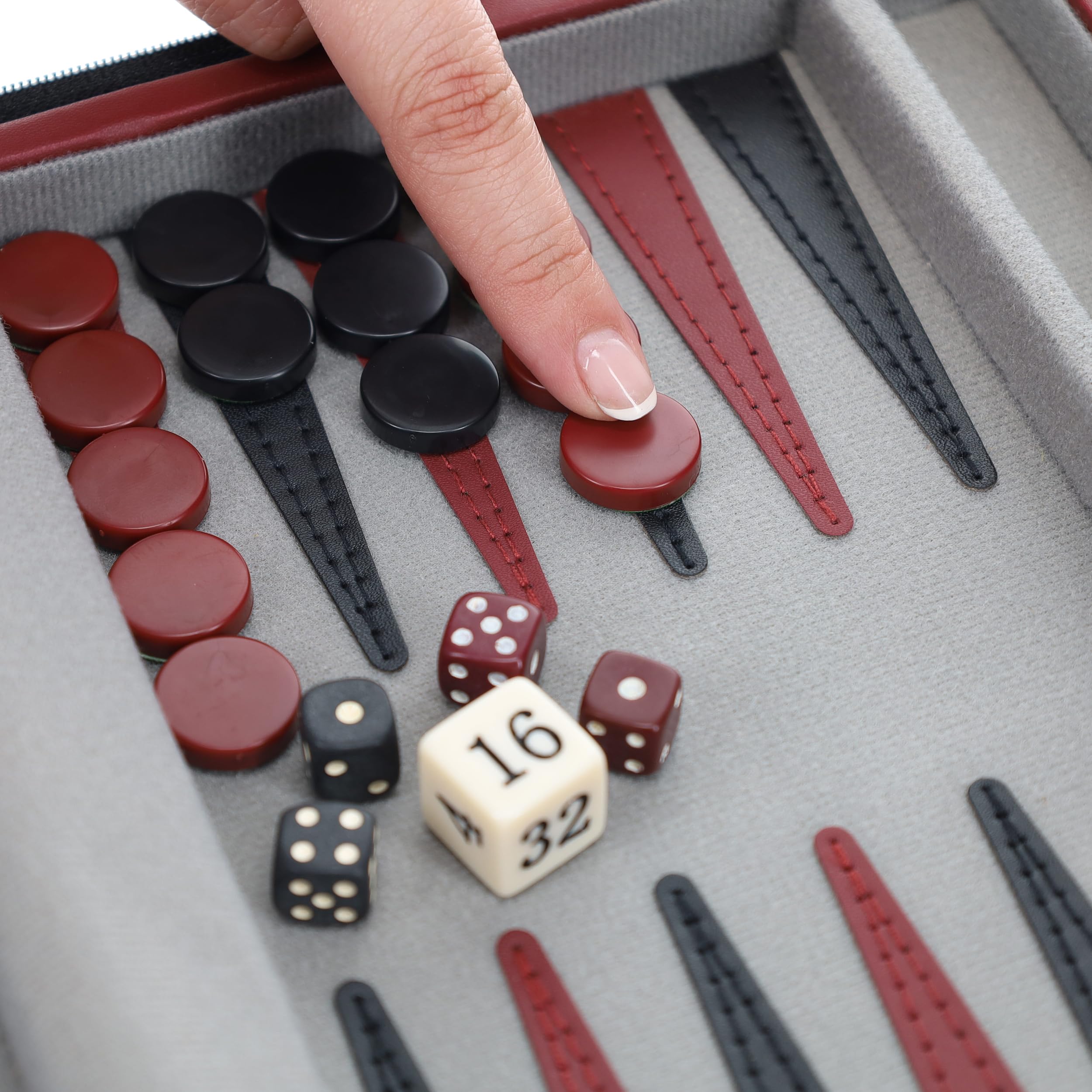 WE Games Backgammon Set, Board Games for Adults - Travel Games - Magnetic with Burgundy Leatherette Backgammon Board and Carrying Strap - Travel Backgammon Sets for Adults