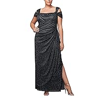Women's Plus Size Long Cold Shoulder Dress with Ruched Skirt