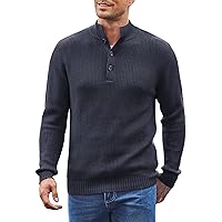 COOFANDY Men Stand Collar Sweater Knit Henley Long Sleeve Quarter Button Pullover