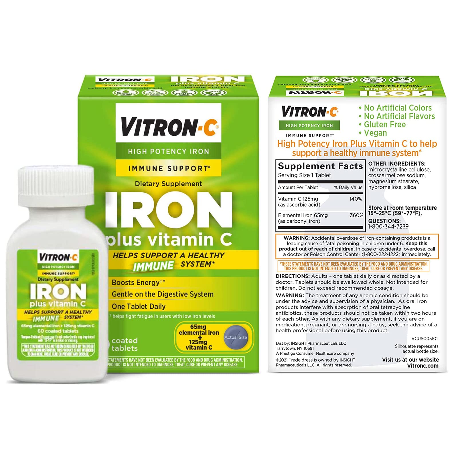 Vitron-C High Potency Iron Supplement, Immunt Support 60ct and Mag-Ox 400 Magnesium Mineral Supplement 60ct