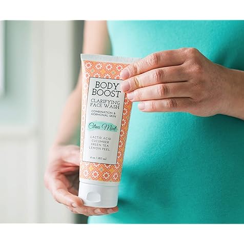 Body Boost Daily Clarifying Face wash, 6 oz Citrus Mint- Pregnancy Safe Cleanser for Hormonal Blemishes and Breakouts