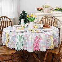 Easter Tablecloth, Easter Decorations for Home Easter Decor Happy Easter Eggs Table Cover Seasonal Spring Scallop Edge Table Cloth Table Decorations (70'' x 70'' Round)