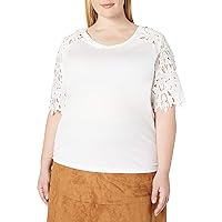 City Chic Women's Apparel Women's Plus Size Round Necked Top with Lace Sleeve Detail