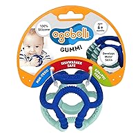 OgoBolli Gummi Teether Ring Textured Sensory Ball Toy for Babies & Toddlers - Stretchy, Soft Non-Toxic Silicone - Boys and Girls Age 6+ Months - Blueberry