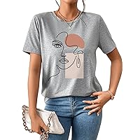 OYOANGLE Women's Graphic Printed Cartoon Short Sleeve Casual T-Shirt Top