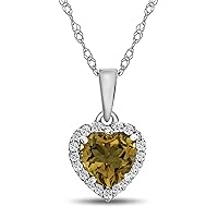 Solid 10k White Gold 6mm Heart-Shaped Center Stone with White Topaz accent stones Halo Pendant Necklace