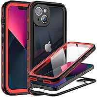 BEASTEK Waterproof iPhone 13 Case,TRE Series Shockproof Dustproof Underwater IP68 Case with Built-in Screen Protector Full Body Protective Cover, for iPhone 13 (6.1'') (Red/Clear)