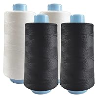 4 Spools Polyester Sewing Thread Spools, 3000 Yards Each Spool, 40/2 All-Purpose Connecting Threads for Sewing Machine and Hand Repair Works for Hand & Machine Sewing, 2 Colors White and Black