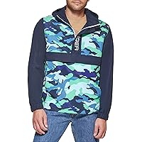 Tommy Hilfiger Men's Retro Lightweight Taslan Hooded Popover Water Resistant Windbreaker Jacket