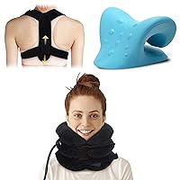 [Value Pack] Cervical Neck Traction Device, Neck Stretcher and Posture Corrector Bundle Neck and Shoulder Relaxer, Inflatable Neck Brace for Decompression and Tension Relief