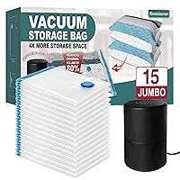 Vacuum Storage Bags with Electric Pump, 15 Jumbo Space Saver Bags Vacuum Seal Bags with Pump, Space Bags, Vacuum Sealer Bags for Clothes, Comforters, Blankets, Bedding