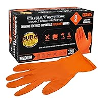 Dura-Gold Duratection 8 Mil Orange Super Duty Diamond Textured Nitrile Disposable Gloves, Latex Free, Powder Free