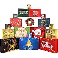 Giiffu 18 Decorative Christmas Gift Boxes with Lids, Christmas Boxes for Wrapping Gifts, 12 Holiday Designed and 4 Sizes with Christmas Gift Tag Stickers