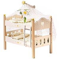 ROBUD Doll Bunk Beds, Wooden Baby Doll Bed with Ladder and Bedding, Convertible into Two Baby Doll Cribs for 18 inch Dolls (Wood)
