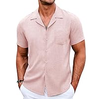 COOFANDY Men's Casual Button Down Shirts Short Sleeve Linen Beach Shirt Cuban Vacation Textured Shirts with Pocket