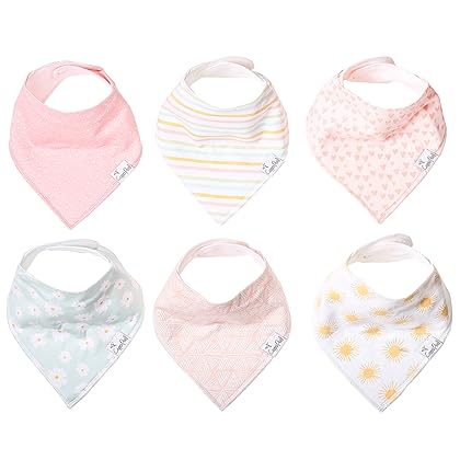 Copper Pearl Baby Bandana Drool Bibs for Drooling and Teething 6 Pack Gift Set For Girls “Sunny Set