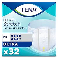 TENA ProSkin Stretch Ultra Incontinence Brief, Heavy Absorbency, Unisex, 2X-Large, (64 Total - 2 Pack)