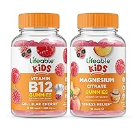 Lifeable Vitamin B12 Kids + Magnesium Citrate Kids, Gummies Bundle - Great Tasting, Vitamin Supplement, Gluten Free, GMO Free, Chewable Gummy