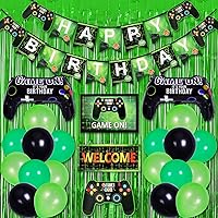 Garma Video Game Party Supplies, Gamer Birthday Decorations for Boys Including Green Black Balloons Garland Arch Kit Banner Hanging Sign Green Foil Fringe Curtains Gamepad Balloons