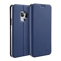 Deluxe Flipcover for Samsung Galaxy S9 Plus Leatherette Magnet FlipCase Book Style Screen Protector Stand Protective Case, Dark Blue