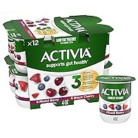 Activia Black Cherry and Mixed Berry Probiotic Yogurt, Delicious Lowfat Yogurt Cups to Help Support Gut Health, 12 Ct, 4 OZ