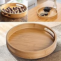 Bamboo Wood Round Tray w/Handles, Tea & Coffee Table Decorative Serving Tray Food Storage Platters for Serving Beverages & Food on Bar Living Room Home Dining Table(Type B - 30x30x5cm)